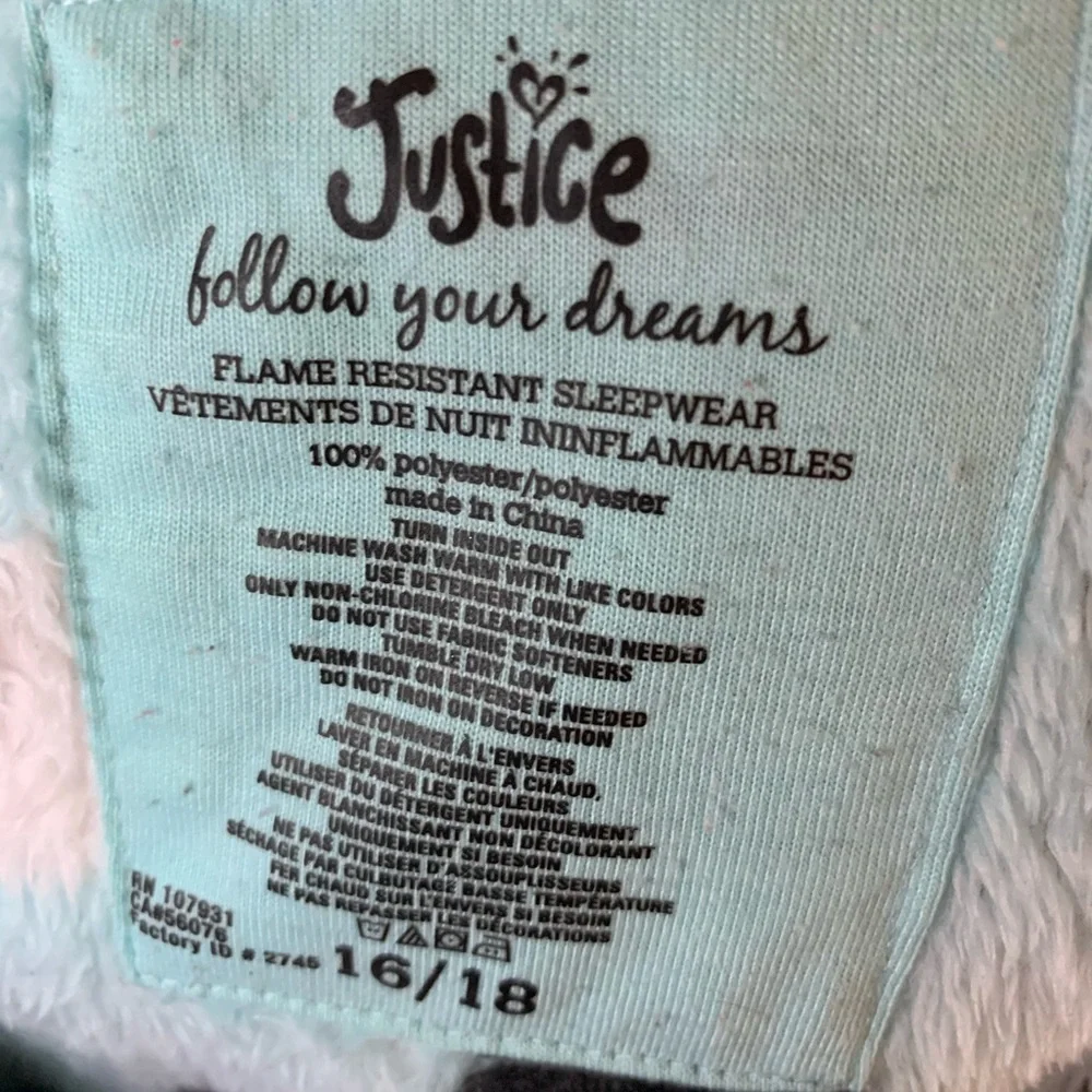 Justice Girls polka dot onesie pajama size 16-18